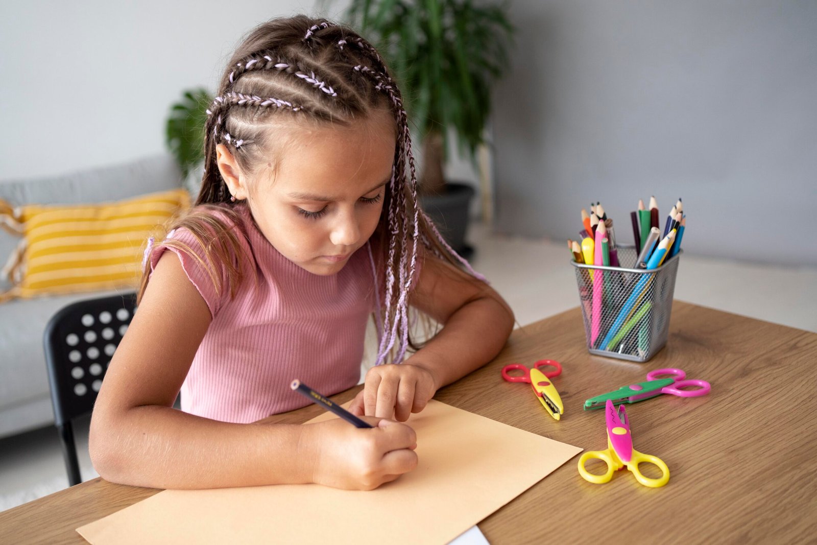 Estudante desenhando em atividade socioemocional